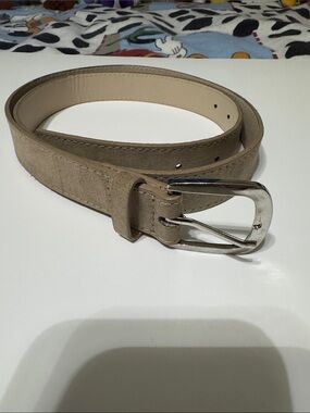 Classic Women's Beige Suede Belt with Silver Buckle